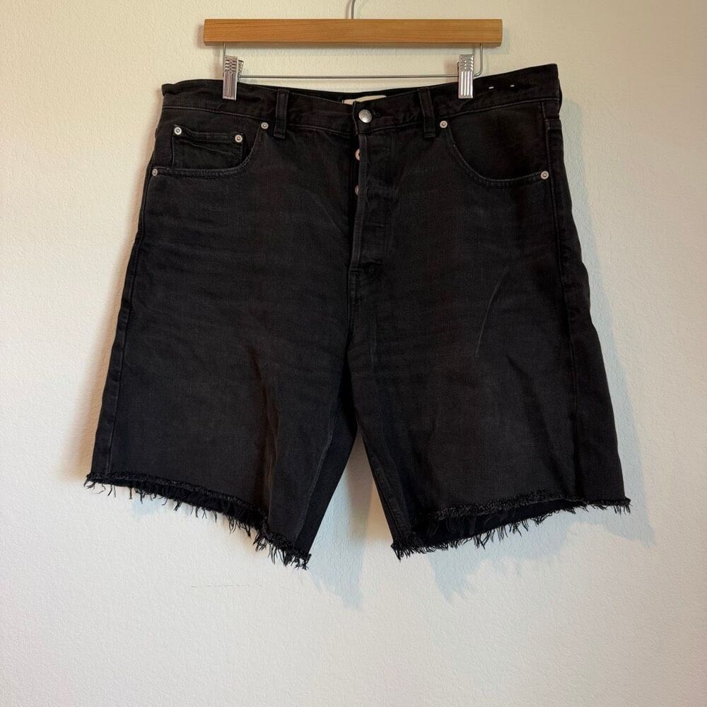 Madewell Pasco Black Rigid Denim The Essex Long Baggy Shorts Women's Size 31 - Picture 2 of 6